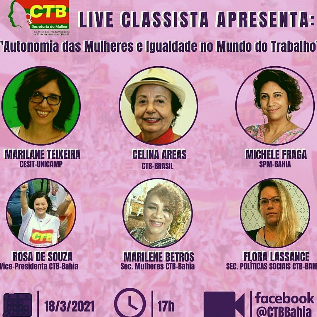 Live classista apresenta l “Autonomia das Mulheres e Igualdade no Mundo do Trabalho”