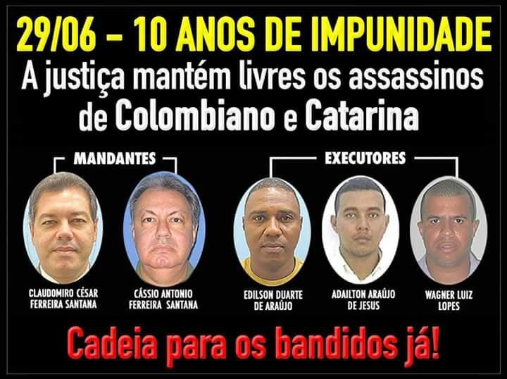 Assassinatos de Colombiano e Catarina Uma década de impunidade