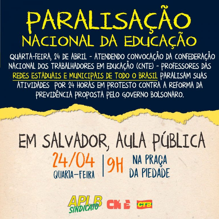 Dia 24 tem paralisação nacional dos professores estaduais e municipais