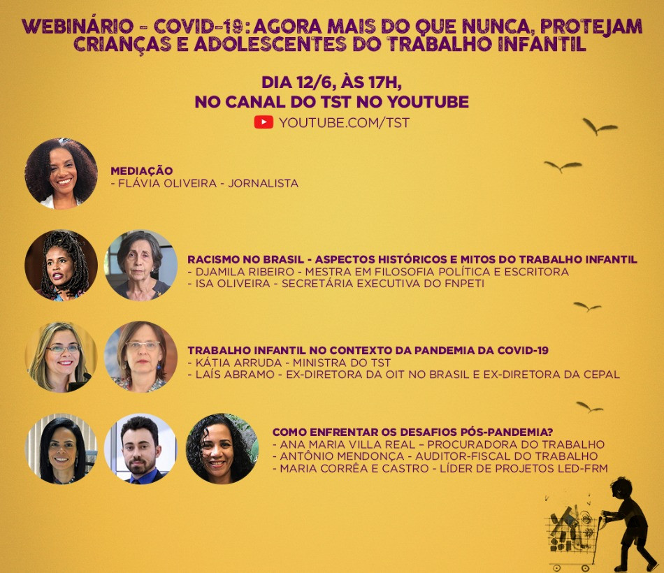Webinário abordará trabalho infantil e racismo no contexto da pandemia