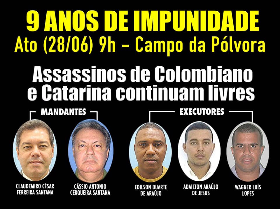 CTB Bahia convoca para ato em memória de Colombiano e Catarina